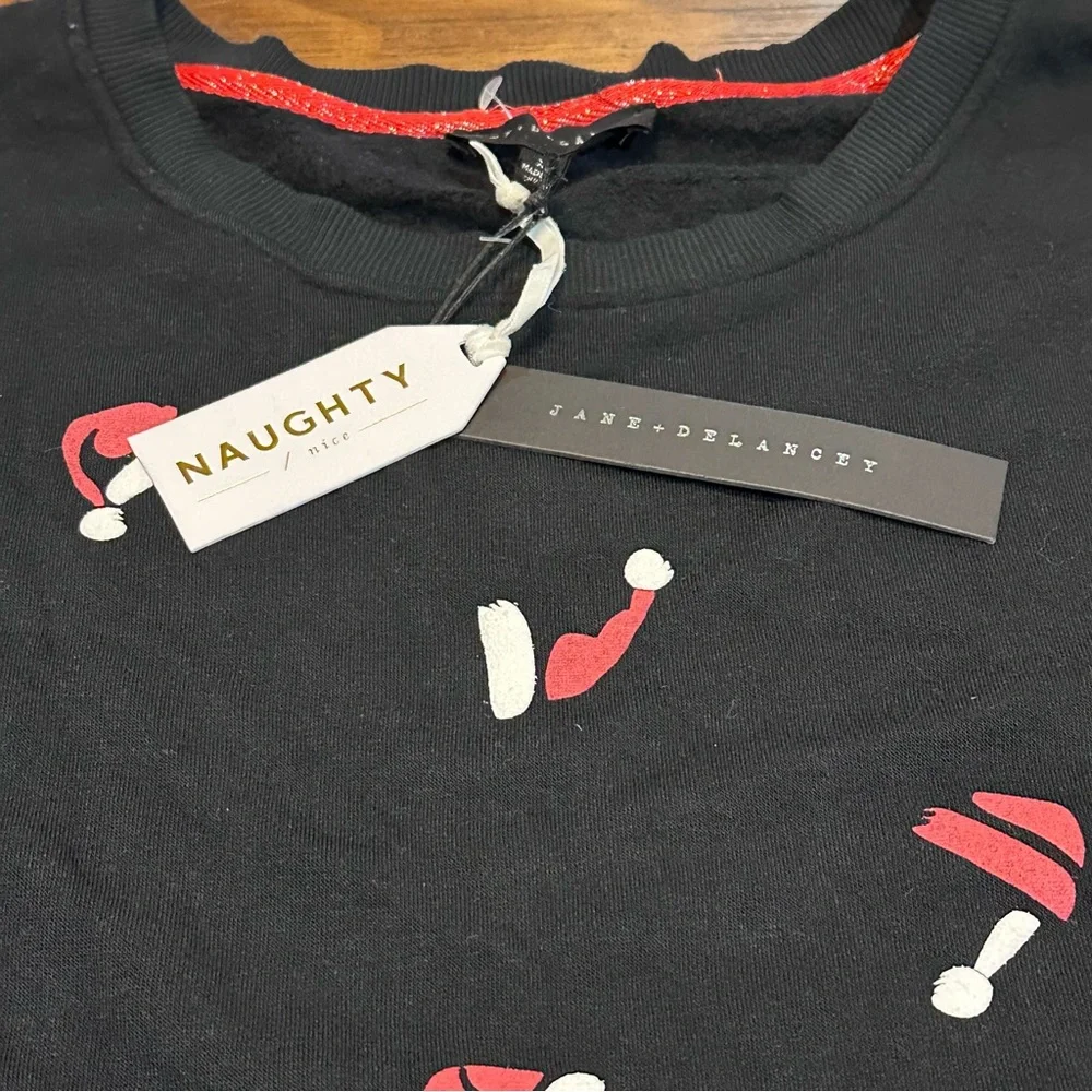 Jane + Delancey Naughty/Nice‎ Santa Hat Print women’s Sweatshirt XL
